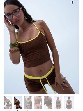 Goldie Brown Tankini Top and Shorts with Yellow Trim